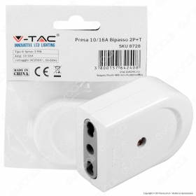 V-Tac Presa Singola 10/16A con Uscita Cavo Dritta