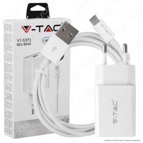 V-TAC VT-5372 TRAVEL USB CHARGER WITH USB CABLE TYPE-C WHITE COL